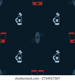 Set Boxing short, Kayak and paddle and Golf bag with clubs on seamless pattern. Vector
