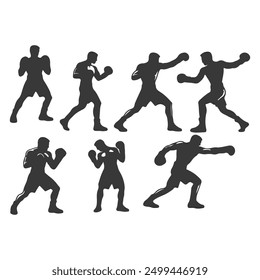 Set of boxing silhouette ,Multiple silhouettes of boxer