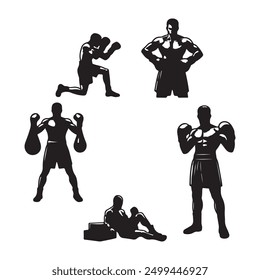 Set of boxing silhouette ,Multiple silhouettes of boxer