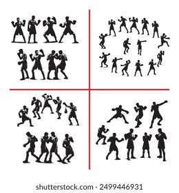 Set of boxing silhouette ,Multiple silhouettes of boxer