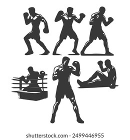 Set of boxing silhouette ,Multiple silhouettes of boxer