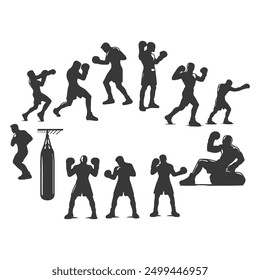 Set of boxing silhouette ,Multiple silhouettes of boxer