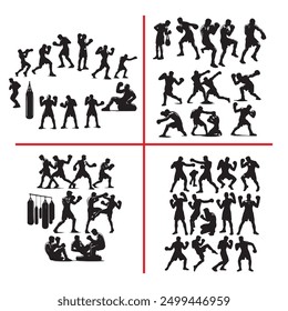 Set of boxing silhouette ,Multiple silhouettes of boxer