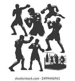 Set of boxing silhouette ,Multiple silhouettes of boxer