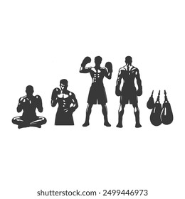 Set of boxing silhouette ,Multiple silhouettes of boxer