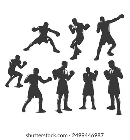 Set of boxing silhouette ,Multiple silhouettes of boxer