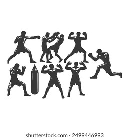 Set of boxing silhouette ,Multiple silhouettes of boxer
