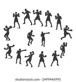 Set of boxing silhouette ,Multiple silhouettes of boxer