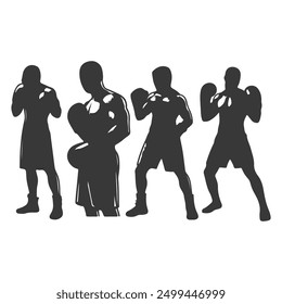 Conjunto de silueta de boxeo, siluetas múltiples de boxeador