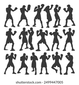 Set of boxing silhouette ,Multiple silhouettes of boxer