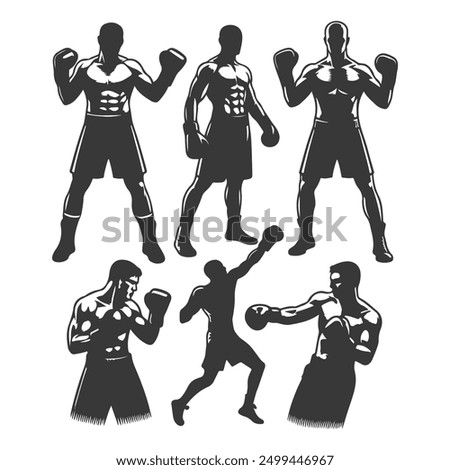 Set of boxing silhouette ,Multiple silhouettes of boxer