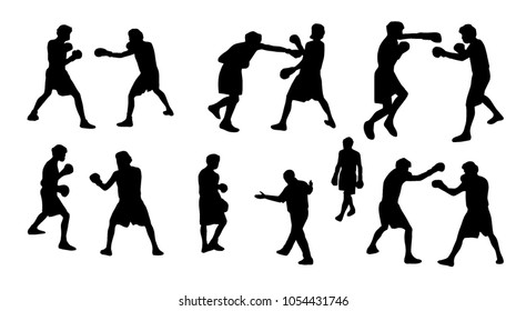 Set of boxing silhouettes