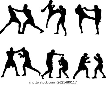 Definir coleção de vetor de silhueta de esporte de boxe
