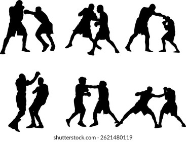 Set boxing sport silhouette vector collection