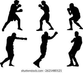 Set boxing sport silhouette vector collection