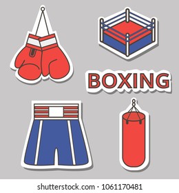 Set of boxing stickers. Sports icons