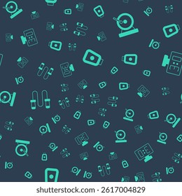 Set Boxing training paws, gong, Jump rope and Sport mechanical scoreboard on seamless pattern. Vector