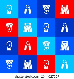 Set Boxing training paws, Sport expander, Medal and short icon. Vector