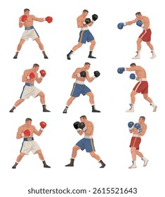 set of boxing in various action