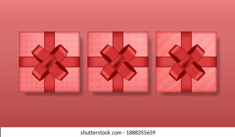 Set of boxs 3d realistic suprise decoration greeting gift creative concept , holiday celebration anniversary february 