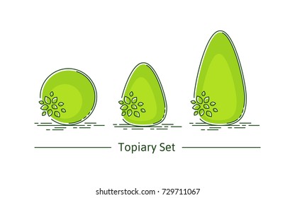 A set of boxwood topiary of different forms. Vector illustration in modern style