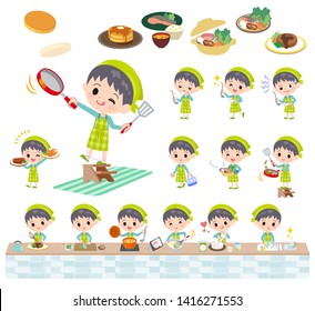 A set of boy about cooking.There are actions that are cooking in various ways in the kitchen.It's vector art so it's easy to edit.
