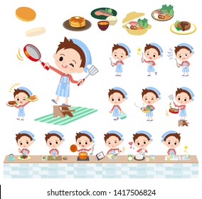 A set of boy about cooking.There are actions that are cooking in various ways in the kitchen.It's vector art so it's easy to edit.
