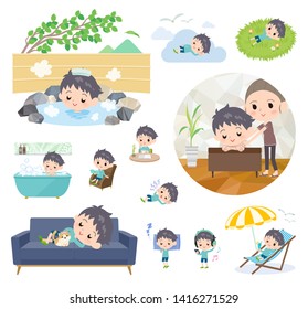 A set of boy about relaxing.There are actions such as vacation and stress relief.It's vector art so it's easy to edit.
