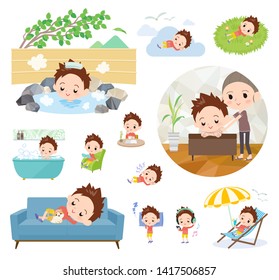 A set of boy about relaxing.There are actions such as vacation and stress relief.It's vector art so it's easy to edit.
