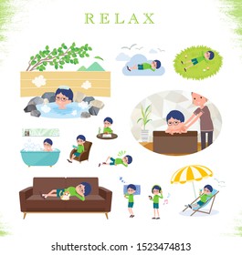 A set of boy about relaxing.There are actions such as vacation and stress relief.It's vector art so it's easy to edit.