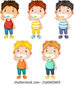 Set of boy brushing teeth illustration