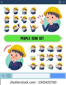 A set of boy carrying school bag with expresses various emotions on the SNS screen.There are variations of emotions such as joy and sadness.It's vector art so it's easy to edit.
