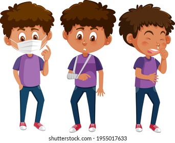 Set of a boy cartoon character with different positions illustration