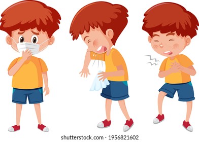 Set of a boy cartoon character with different positions illustration