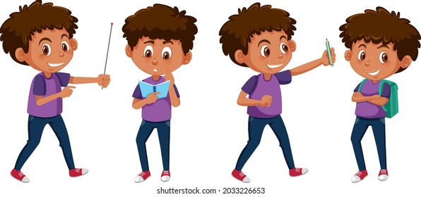 Conjunto de un personaje de dibujos animados de niños haciendo ilustraciones de actividades diferentes