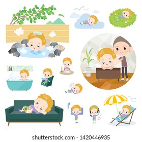 A set of boy Caucasian about relaxing.There are actions such as vacation and stress relief.It's vector art so it's easy to edit.
