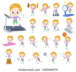 A set of boy Caucasian on exercise and sports.There are various actions to move the body healthy.It's vector art so it's easy to edit.
