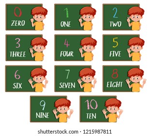 Set of boy counting number illustration