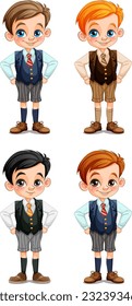 Juego de chicos de diferente raza en uniforme escolar