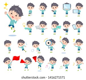 A set of boy with digital equipment such as smartphones.There are actions that express emotions.It's vector art so it's easy to edit.
