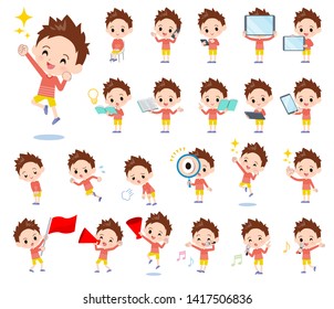 A set of boy with digital equipment such as smartphones.There are actions that express emotions.It's vector art so it's easy to edit.
