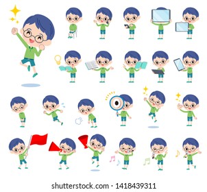 A set of boy with digital equipment such as smartphones.There are actions that express emotions.It's vector art so it's easy to edit.
