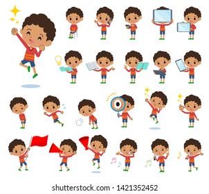 A set of boy with digital equipment such as smartphones.There are actions that express emotions.It's vector art so it's easy to edit.
