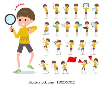 A set of boy with digital equipment such as smartphones.There are actions that express emotions.It's vector art so it's easy to edit.