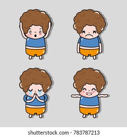 set boy with emotion faces character