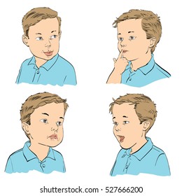 Set boy emotions, hand drawn vector illustration. Color image