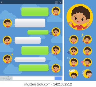A set of boy with expresses various emotions on the SNS window.There are variations of emotions such as joy and sadness.It's vector art so it's easy to edit.
