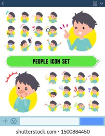 A set of boy with expresses various emotions on the SNS screen.There are variations of emotions such as joy and sadness.It's vector art so it's easy to edit.