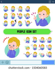 A set of boy with expresses various emotions on the SNS screen.There are variations of emotions such as joy and sadness.It's vector art so it's easy to edit.