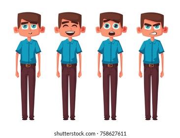 Set of boy facial emotions. Cartoon vector illustration.